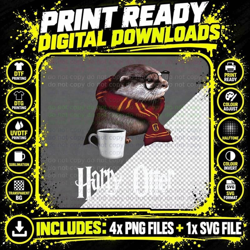 Harry Otter T-Shirt Cute and Funny Otter Png SVG Digital Bundle