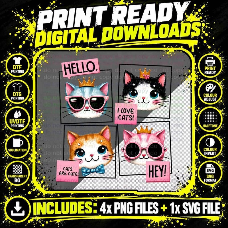 Hello. I Love Cats! Cats Are Cute! Hey! T-Shirt Png SVG Digital Bundle