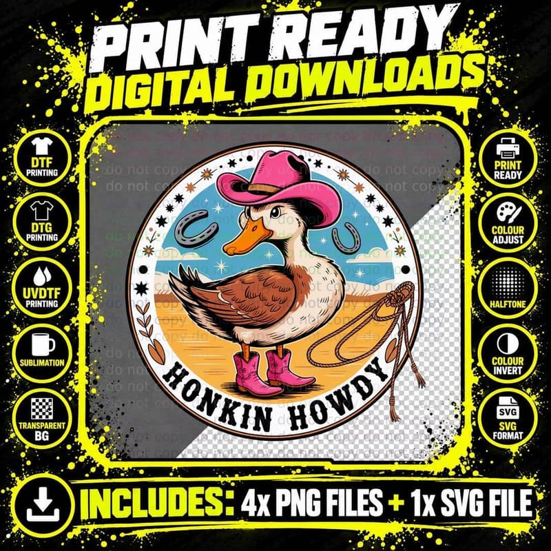 Honkin Howdy Funny Goose T-Shirt, Cowboy Duck in Boots Png SVG Digital Bundle