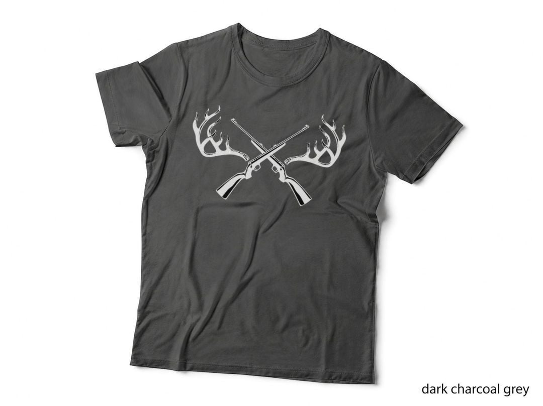 Hunting Rifles Crossed with Deer Antlers T-Shirt, Trendy Graphic Tee