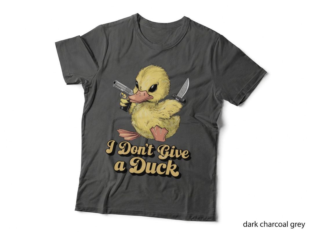 I Don't Give a Duck Sarcastic Animal T-Shirt, Duck Holding Gun and Knife