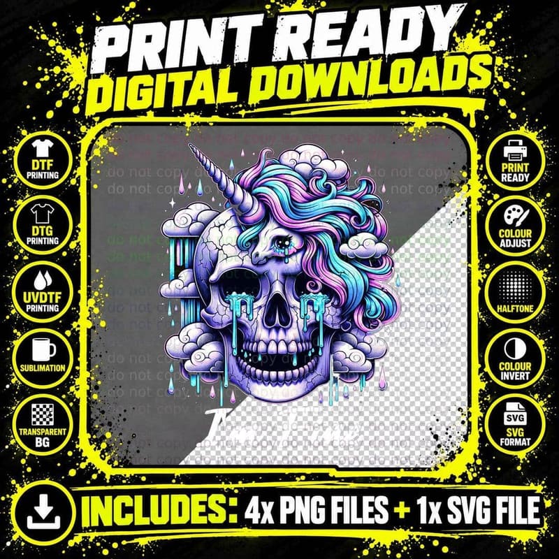 I'm Fine Funny Skull T-Shirt, Unicorn Skull with Rainbow Png SVG Digital Bundle