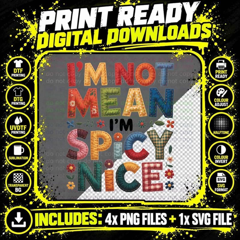 I'm Not Mean I'm Spicy Nice T-Shirt, Funny Sarcastic Tee Png SVG Digital Bundle