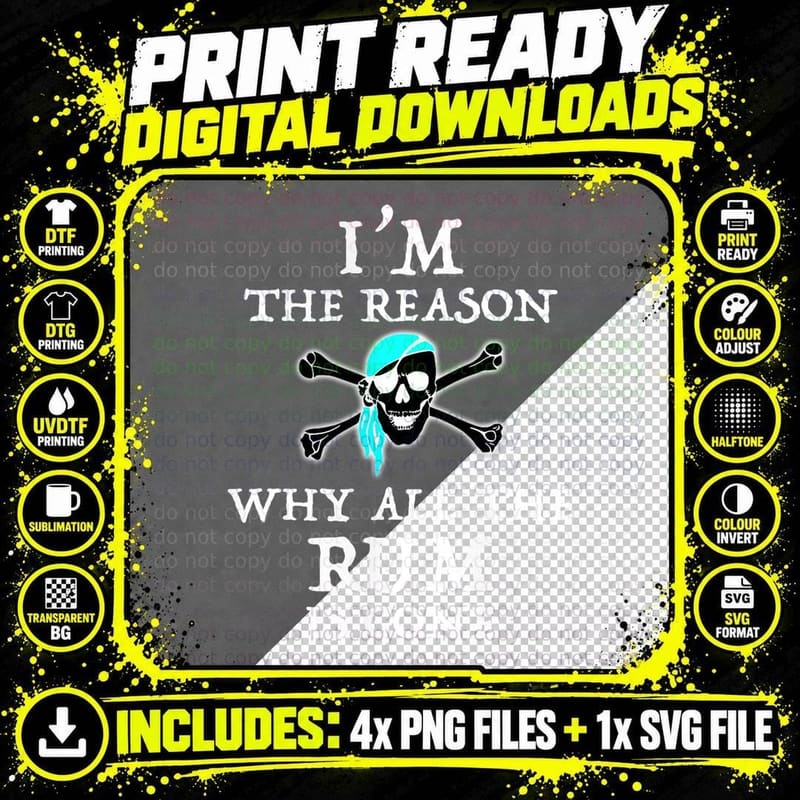 I'm the Reason Why All the Rum Is Gone Funny Pirate Png SVG Digital Bundle