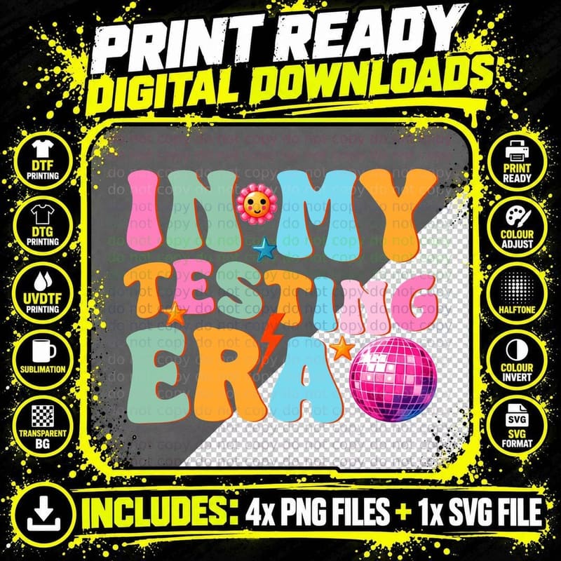 In My Testing Era T-Shirt, Colorful Retro Party Graphic Png SVG Digital Bundle