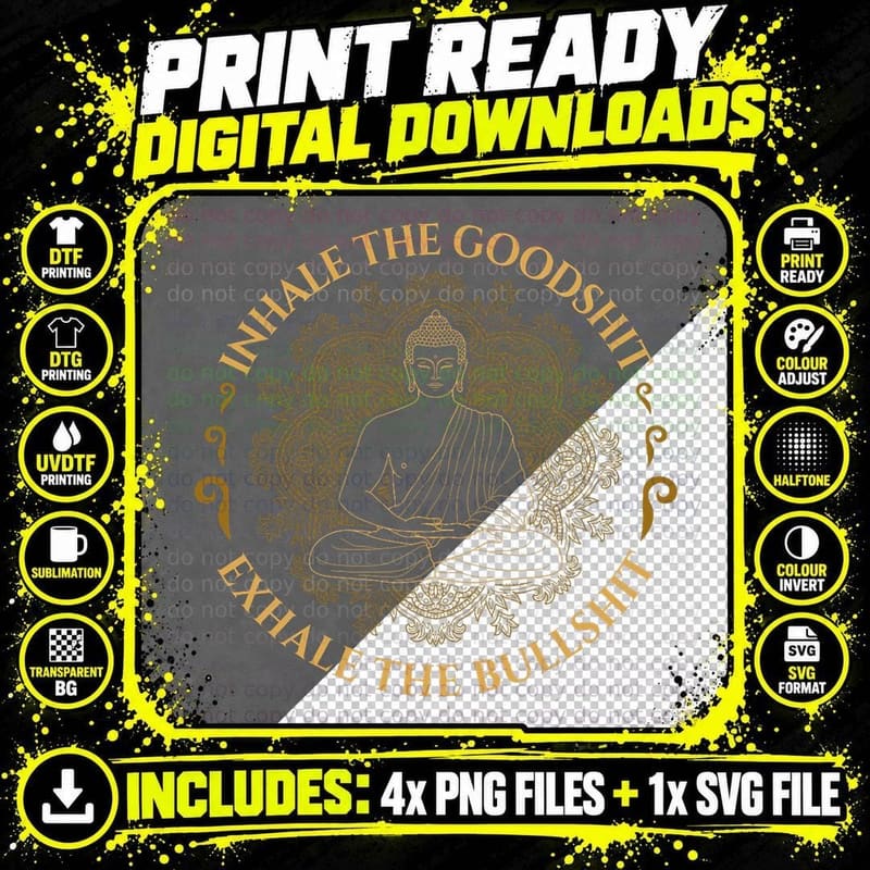 Inhale the Good Exhale the Bull Funny Yoga, Meditation Png SVG Digital Bundle
