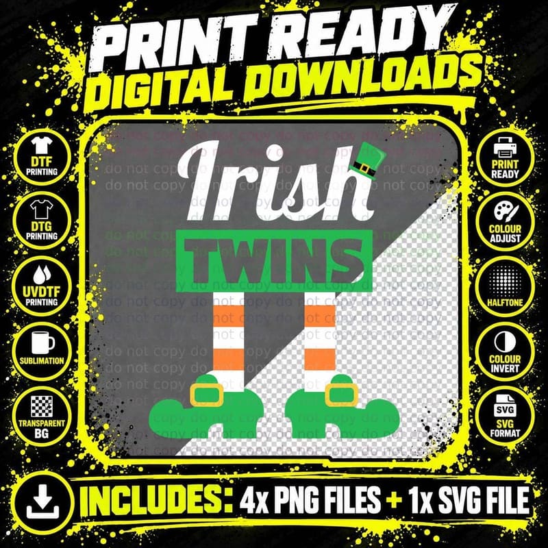 Irish Twins Tee Funny Matching St Patricks Day Shirt Png SVG Digital Bundle