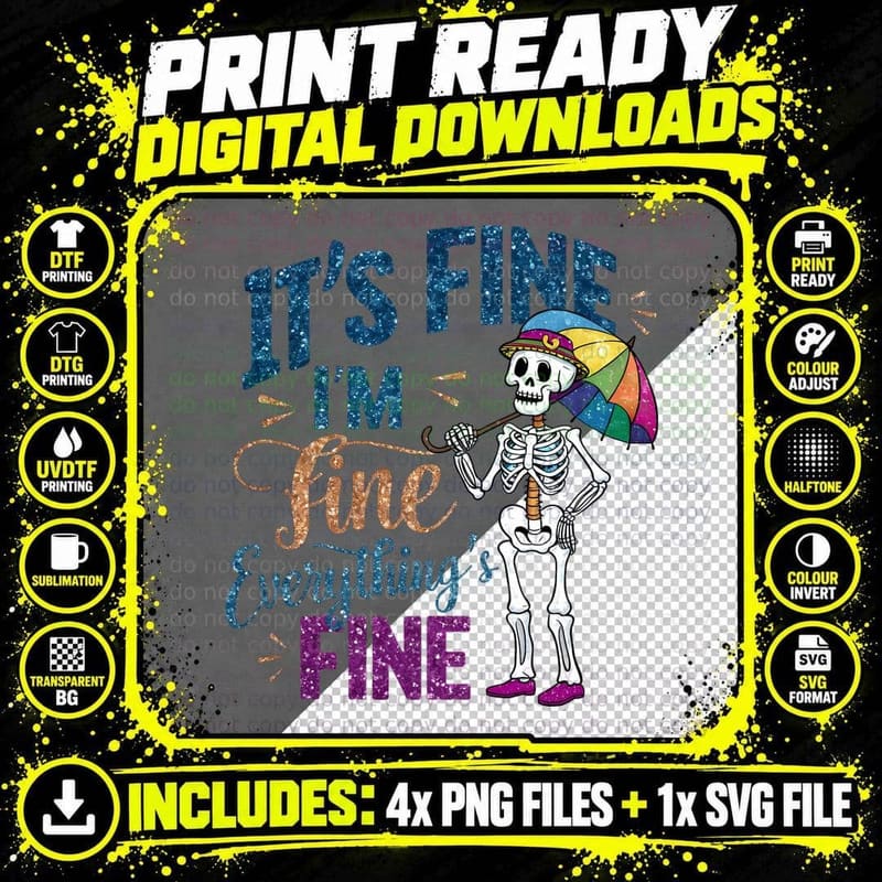 It's Fine I'm Fine Everything's Fine T-Shirt Png SVG Digital Bundle
