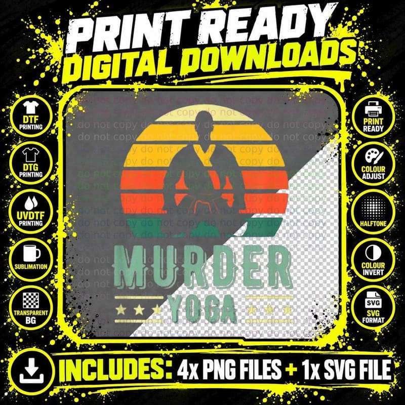Jiu Jitsu Murder Yoga Vintage Sunset Funny Brazilian Png SVG Digital Bundle
