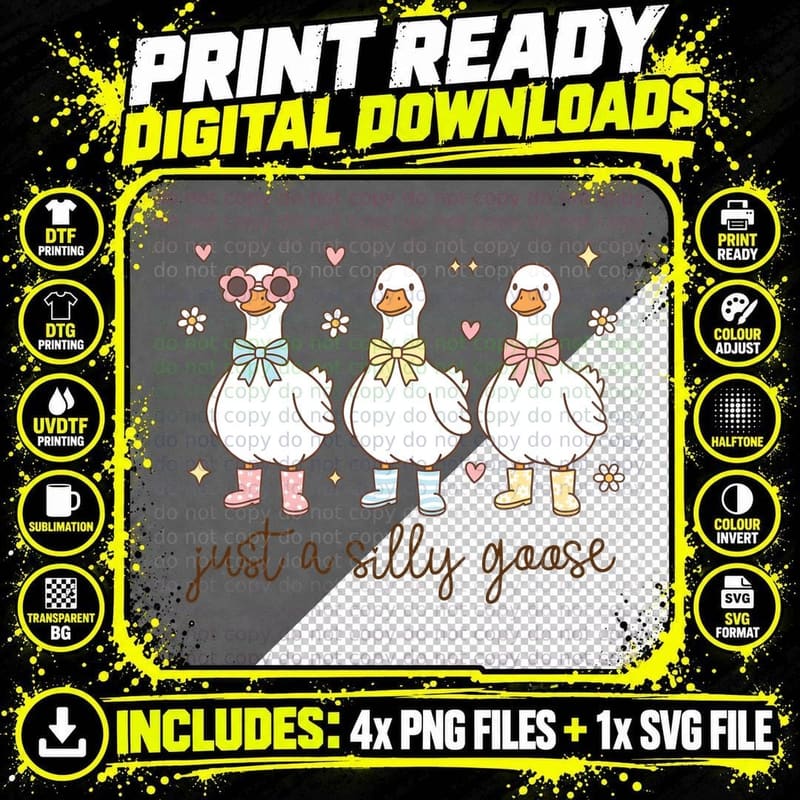 Just a Silly Goose Funny Goose T-Shirt Png SVG Digital Bundle