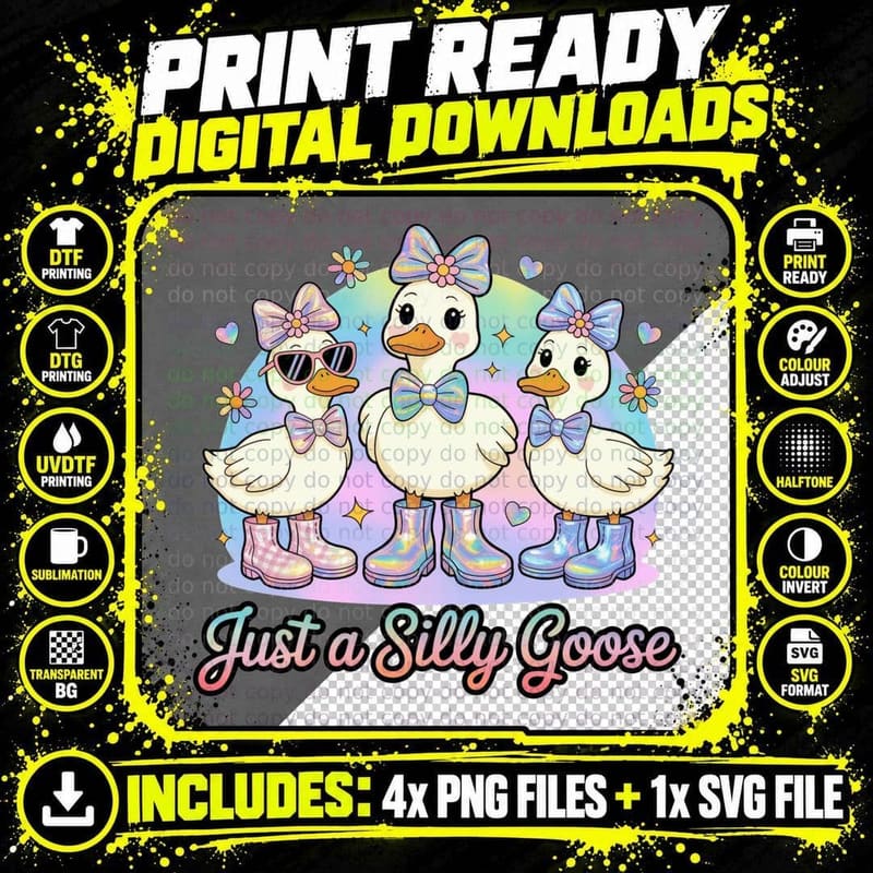 Just a Silly Goose Funny Goose T-Shirt Png SVG Digital Bundle