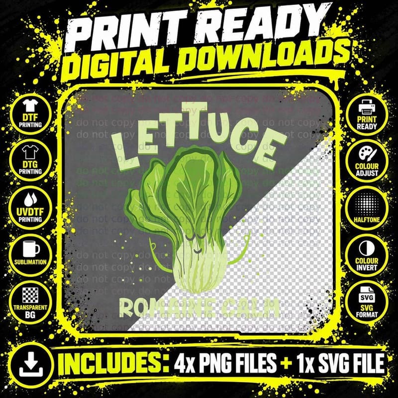 Lettuce Romaine Calm Mindfulness Vegan Yoga Lover Yogi Png SVG Digital Bundle