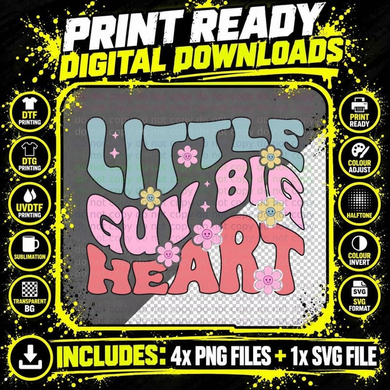 Little Big Heart T-Shirt, Pastel Flowers on Gray Png SVG Digital Bundle