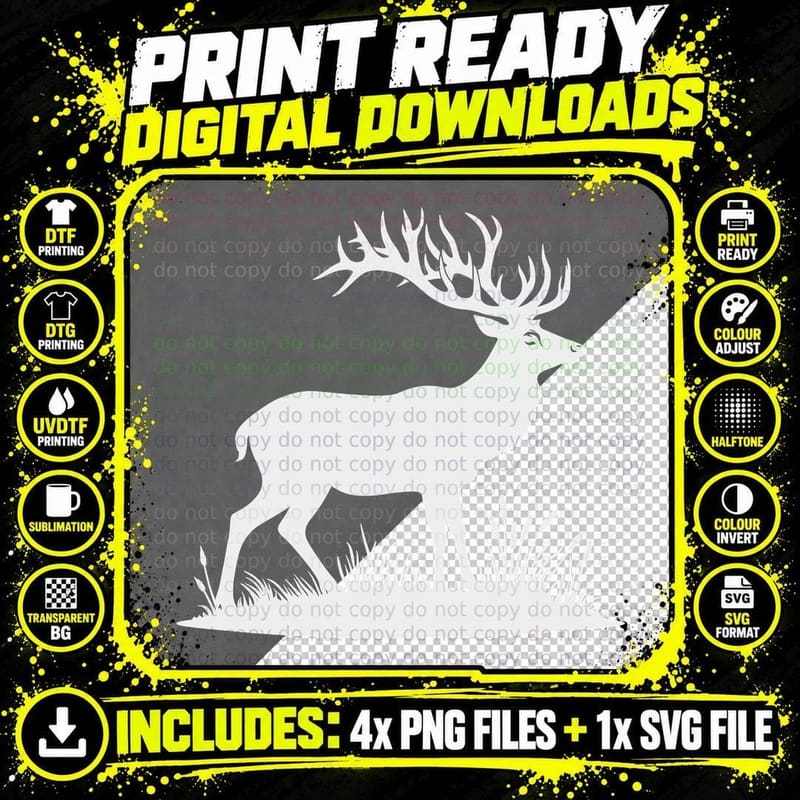 Majestic Stag in Grassland T-Shirt, Trendy Graphic Tee Png SVG Digital Bundle