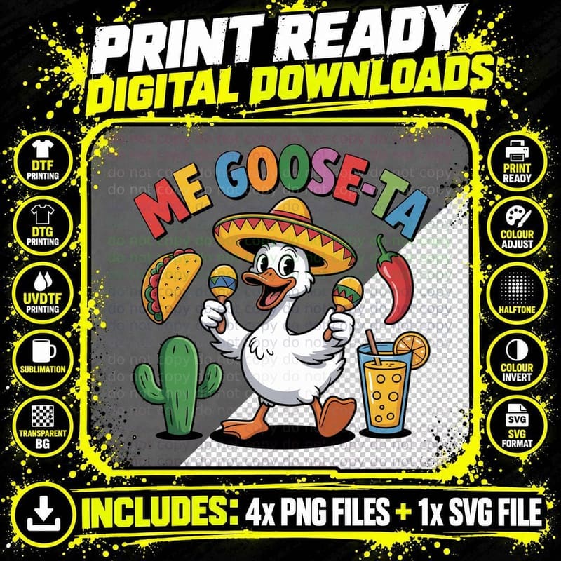 Me Goose-Ta Funny Goose T-Shirt, Duck Playing Maracas Png SVG Digital Bundle