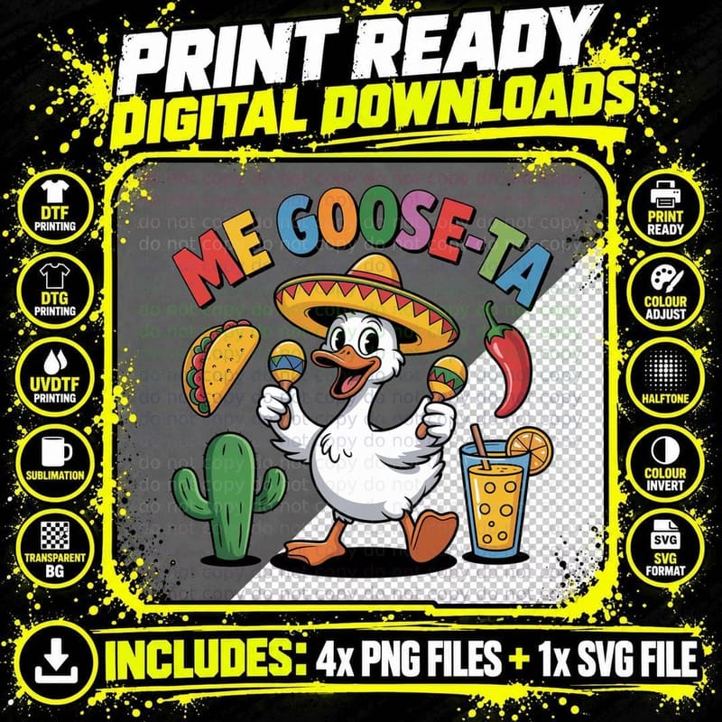 Me Goose-Ta Funny Goose T-Shirt, Mexican Goose Playing Png SVG Digital Bundle