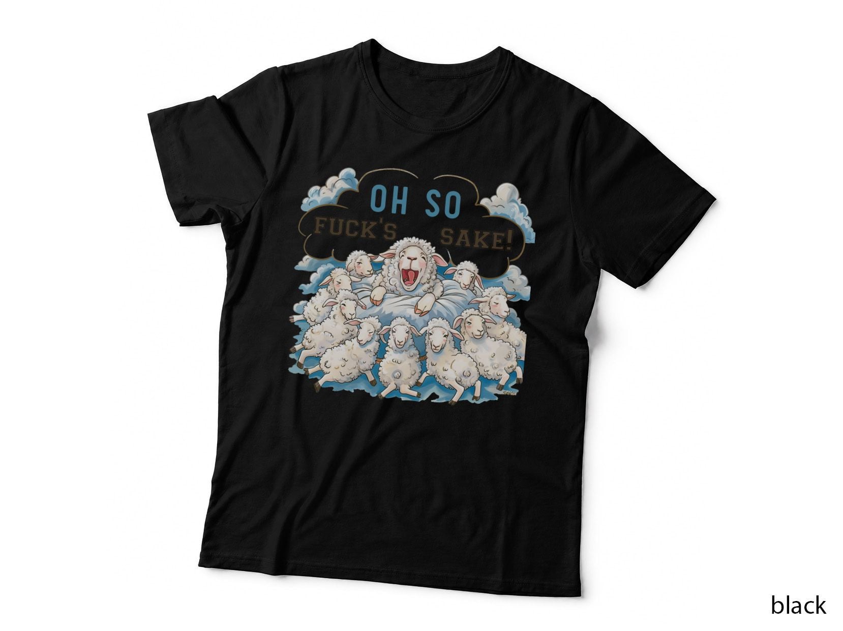 Oh So Fuck's Sake! Sarcastic Animal T-Shirt, Sheep Jumping on Clouds Graphic