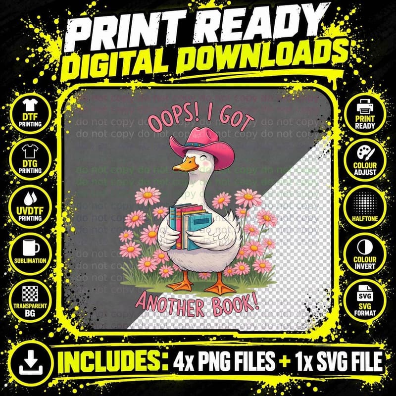 Oops! I Got Another Book! Funny Goose T-Shirt Png SVG Digital Bundle