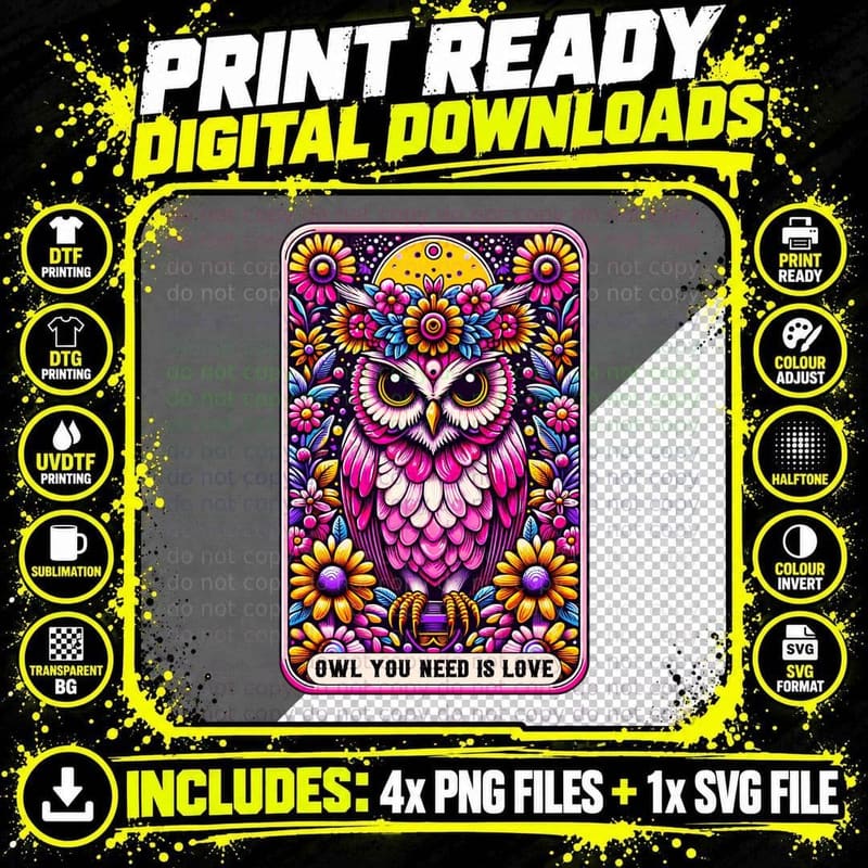 Owl You Need Is Love T-Shirt, Funny Tarot Card Tee Png SVG Digital Bundle