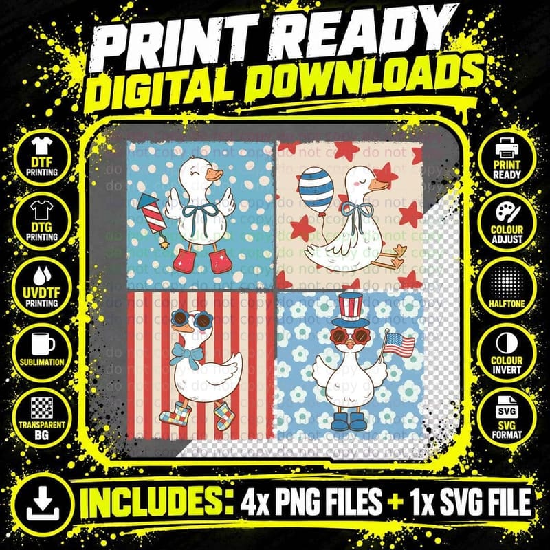 Patriotic Duck Parade Funny Goose T-Shirt Png SVG Digital Bundle
