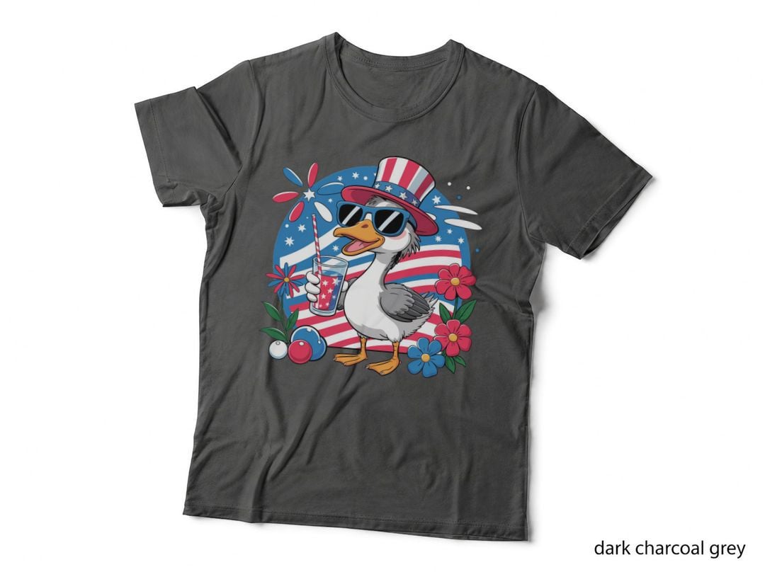 Patriotic Duck with Drink and Flowers Funny Goose T-Shirt
