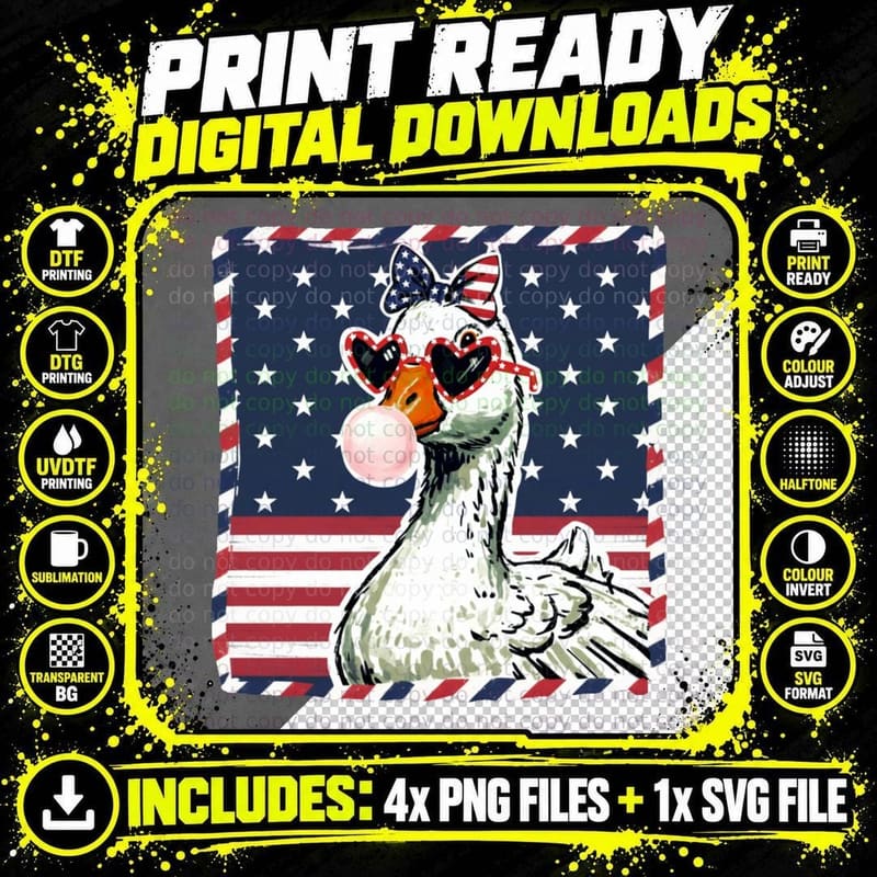 Patriotic Goose Blowing Bubblegum Funny Goose T-Shirt Png SVG Digital Bundle
