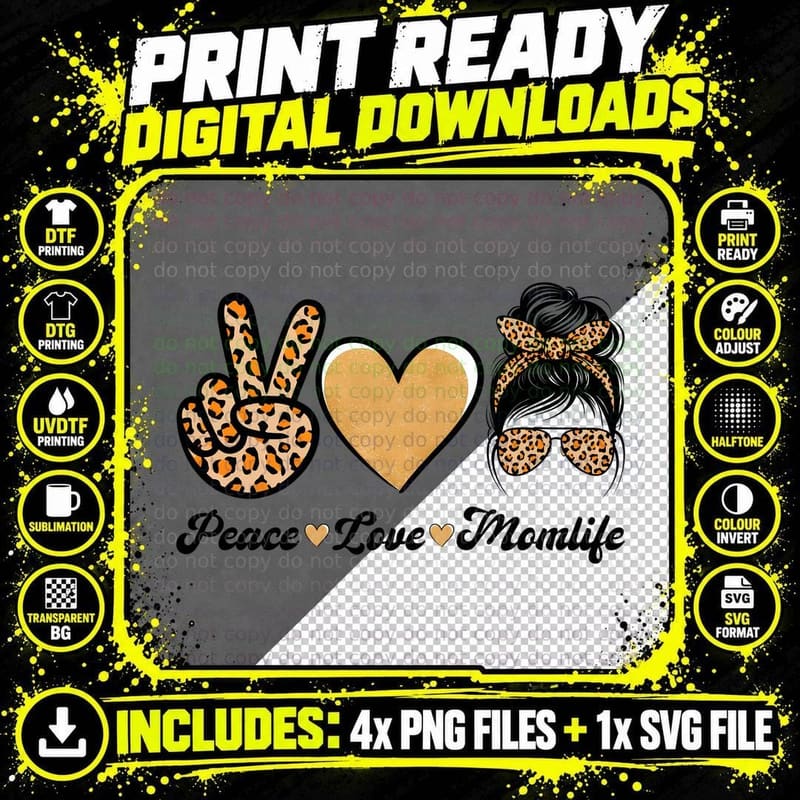 Peace Heart Bow Leopard Gold T-Shirt Png SVG Digital Bundle