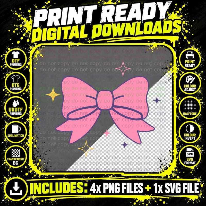 Pink Bow with Sparkles Funny Girl T-Shirt Png SVG Digital Bundle