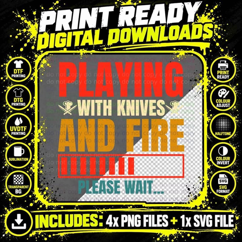 Playing with Knives and Fire Please Wait... Heartbeat Png SVG Digital Bundle