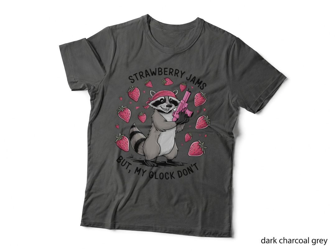 Raccoon Gun Strawberries Cute T-Shirt, Funny Sarcastic Graphic Tee