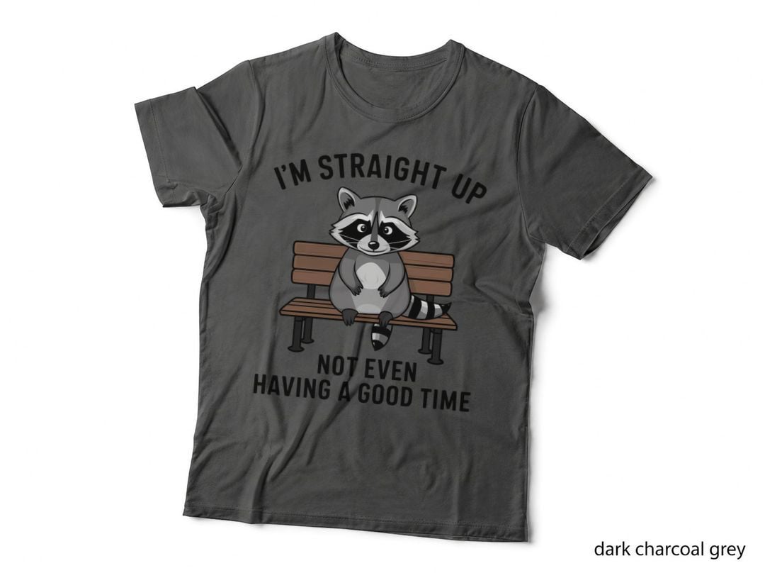Raccoon Sitting Bench Pose T-Shirt, Funny Sarcastic Graphic Tee