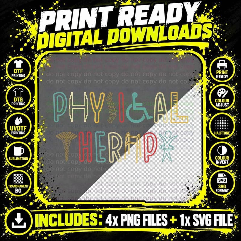 Retro Vintage Physical Therapy Funny Physical Therapist Png SVG Digital Bundle