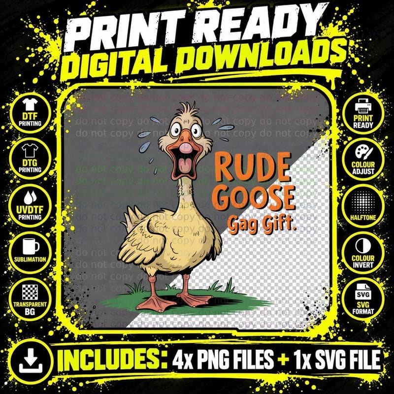Rude Goose Gag Gift. Sarcastic Animal T-Shirt Png SVG Digital Bundle