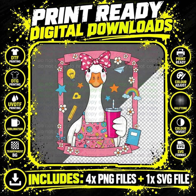 Schoolgirl Goose with Drink Funny Goose T-Shirt Png SVG Digital Bundle