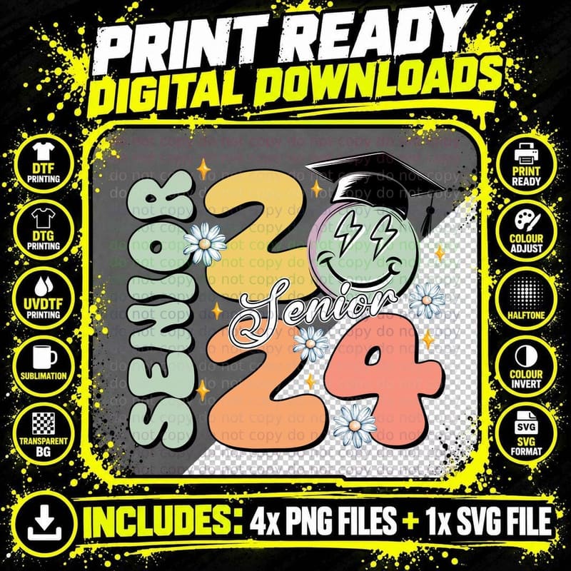 Senior 24 T-Shirt, Graduation Celebration with Flowers Png SVG Digital Bundle