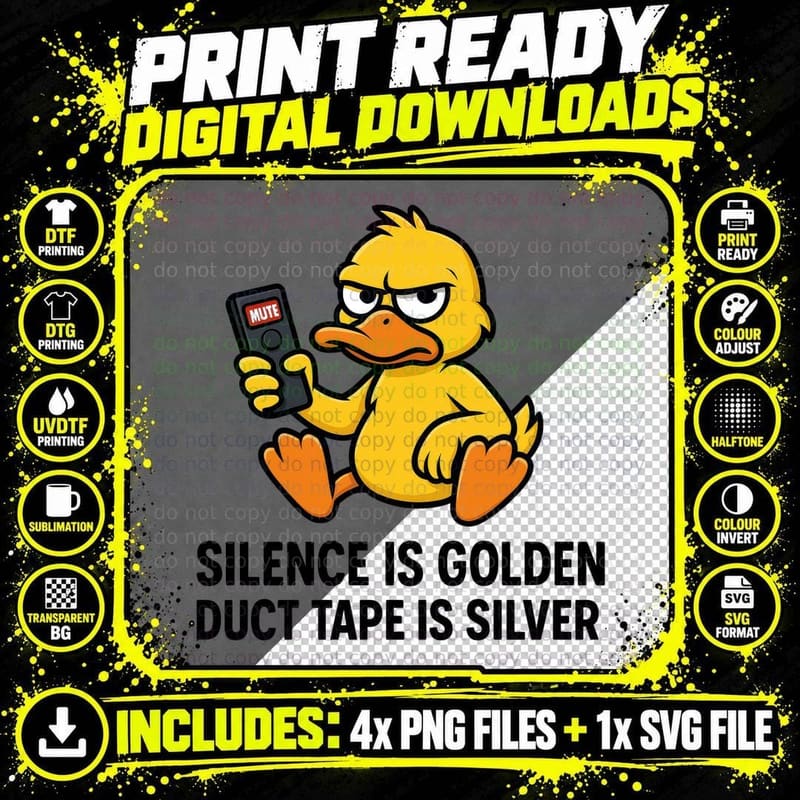 Silence Is Golden Duct Tape Is Silver Sarcastic Animal Png SVG Digital Bundle
