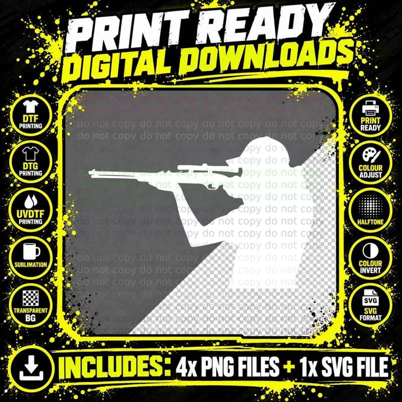 Silhouette Sniper Aiming Rifle T-Shirt Png SVG Digital Bundle