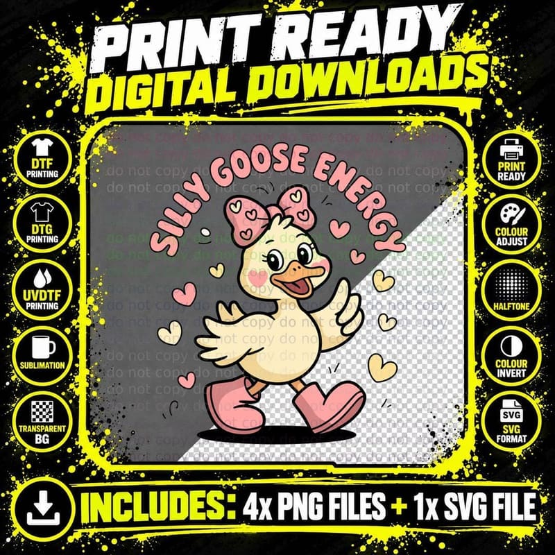 Silly Goose Energy Funny Goose T-Shirt Png SVG Digital Bundle