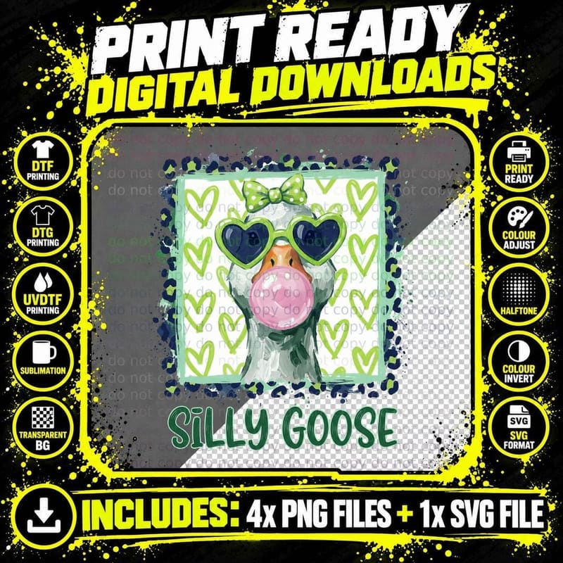 Silly Goose Funny Goose T-Shirt, Goose Blowing Bubblegum Png SVG Digital Bundle