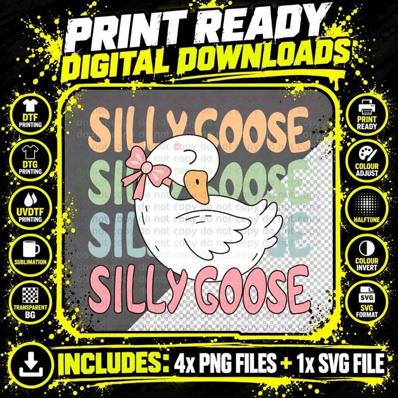Silly Goose Funny Goose T-Shirt, Silly Goose with Pink Png SVG Digital Bundle