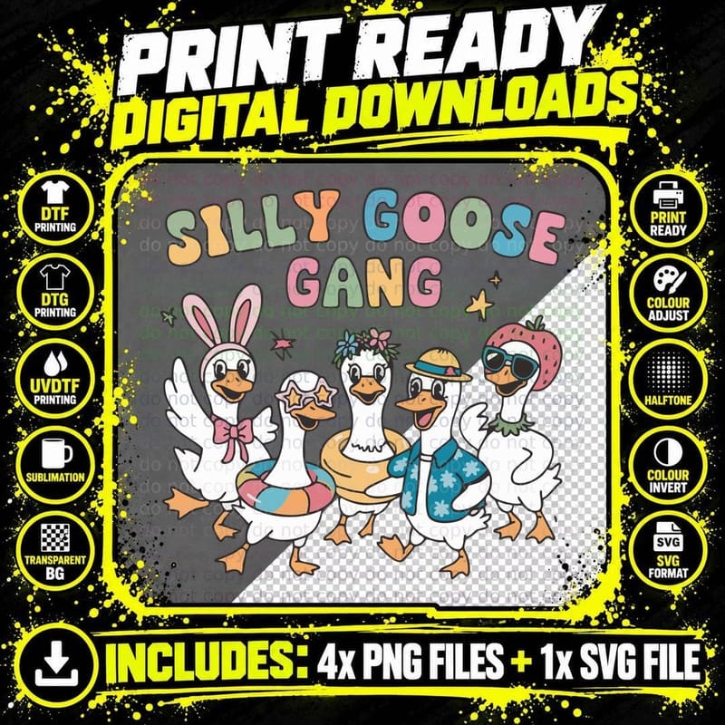Silly Goose Gang Funny Goose T-Shirt Png SVG Digital Bundle