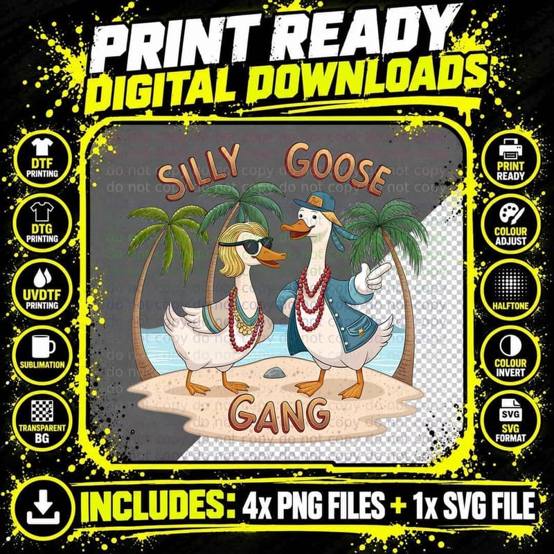 Silly Goose Gang Funny Goose T-Shirt Png SVG Digital Bundle