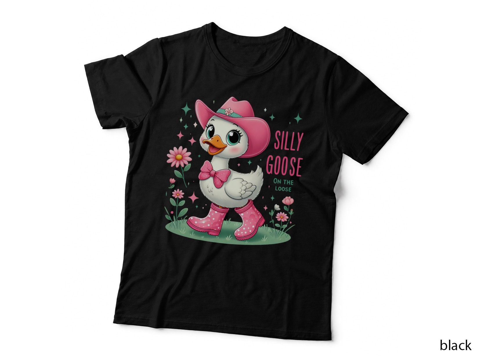 Silly Goose on the Loose Funny Goose T-Shirt, Adorable Goose in Pink Attire