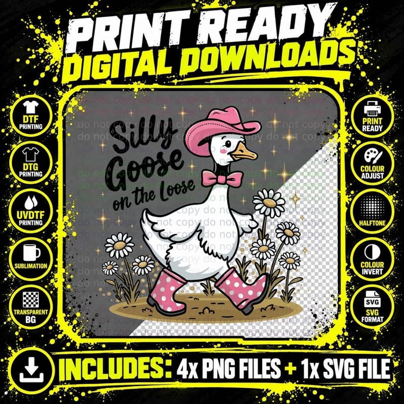 Silly Goose on the Loose Funny Goose T-Shirt Png SVG Digital Bundle