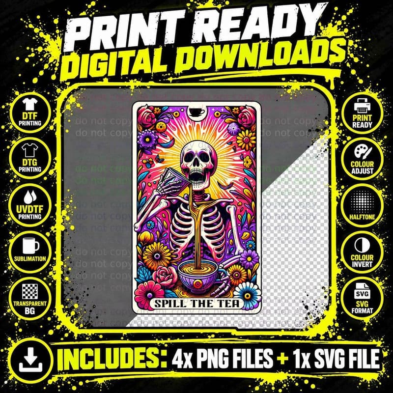 Spill the Tea T-Shirt, Funny Tarot Card Tee Png SVG Digital Bundle