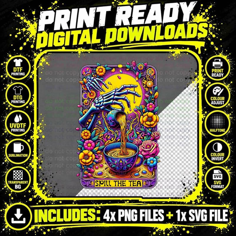 Spill the Tea T-Shirt, Funny Tarot Card Tee Png SVG Digital Bundle
