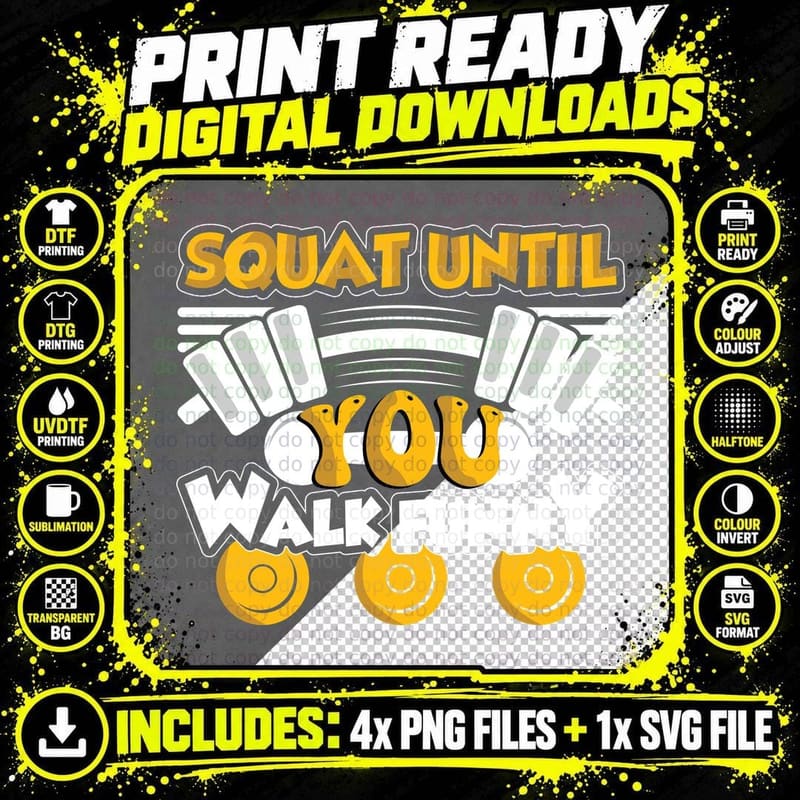 Squat Until You Walk Funny Ball Character Yellow Png SVG Digital Bundle