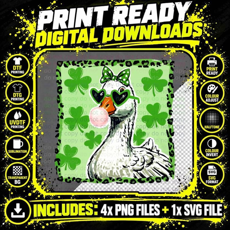 St. Patrick's Day Duck Blowing Bubble Funny Goose T-Shirt Png SVG Digital Bundle