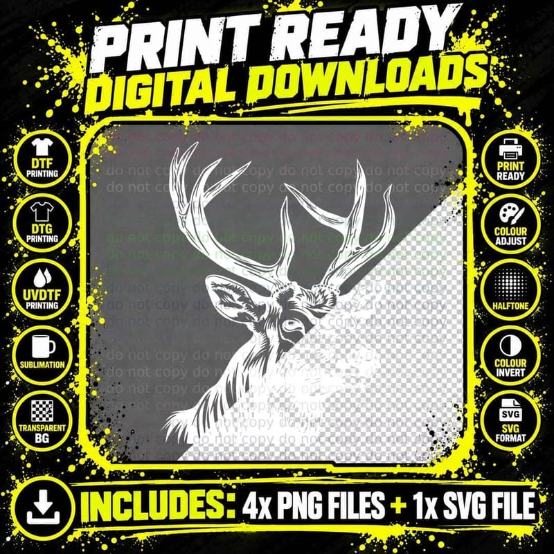 Stag Head Silhouette Design T-Shirt, Trendy Graphic Tee Png SVG Digital Bundle