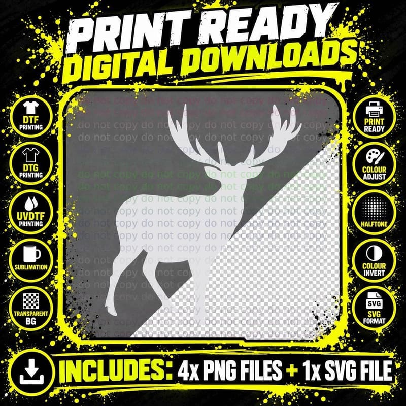 Stag Silhouette on Gray Background T-Shirt Png SVG Digital Bundle